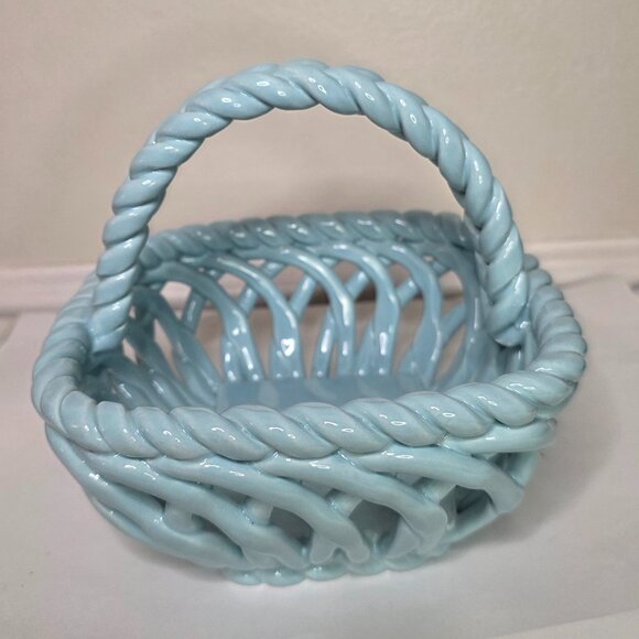Grace Pantry Hand Woven Baby Blue Ceramic Lattice Basket - Picture 2 of 5